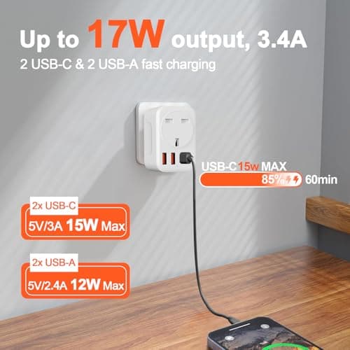 Omivine UK to South Africa Plug Adapter, 5 in 1 Type M SA Travel Power Adapter Converter mit 1 AC 2 USB-C 2 USB-A for South Africa, Lesotho, Mozambique, Namibia, Swaziland, Zimbabwe, etc (Type M) — view 3