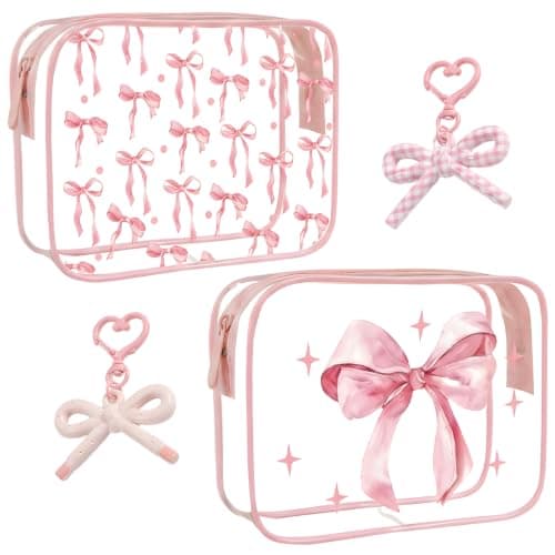 4 pcs Clear Makeup Bag, Girls Wash Bag, Wash Bag Women, Transparent Bow Design Cosmetic Pouch, Portable Toiletry Case with Closure, Ideal for Travel and Daily Use