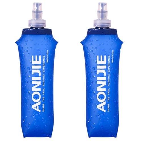 TRIWONDER Soft Flask TPU Foldable Running Water Bottle BPA-Free Collapsible Hydration Flask for Hydration Pack, Ideal for Marathon, Cycling, Hiking, Climbing (500ml/16.9oz - Pack of 2)