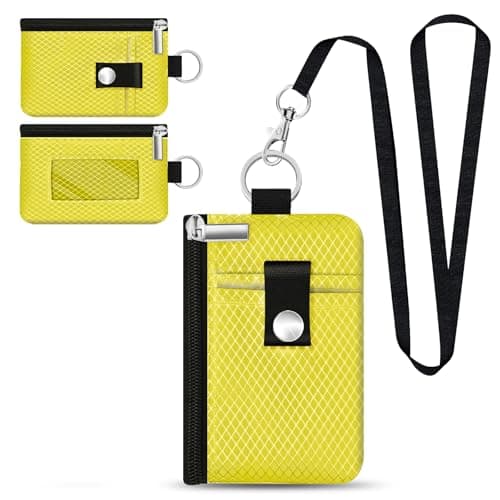 CCUMI Minimalist RFID Blocking Small Wallet with ID Window,WaterResistant Zip Id Case Wallet with Lanyard Keychain for Cards,Cash,Travel,Women,Men, Lemon Yellow, 4.53" x 2.76" x 0.39", Minimalist