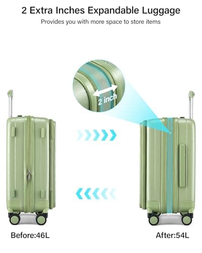 Hanke Carry On Luggage PC Hardshell Luggage Top Open Suitcases, Bamboo Green, 20 Inch Expandable, Hardside Luggage With Spinner Wheels — view 4