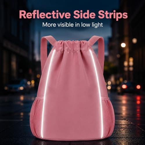 FAVORTALK Girls Drawstring Gym Bag Waterproof Drawstring Backpack with Outside Zipper Pocket Dry and Wet Separation for School Sport Swimming Travel Swimming Sports Gym Bag, Pink 18211 — view 5