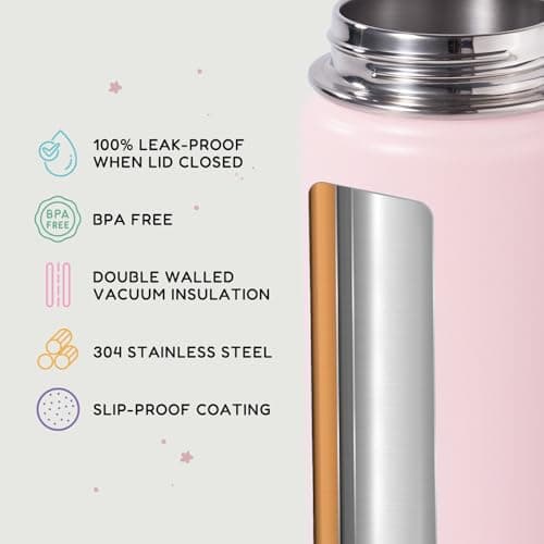 Fijinhom Kids Water Bottle for School, 360ml/12oz, Toddler Water Bottles with Straws, Stainless Steel Vacuum Insulated Water Bottles for Boys&Girls, Leak-Proof, BPA-Free,Pink — view 3