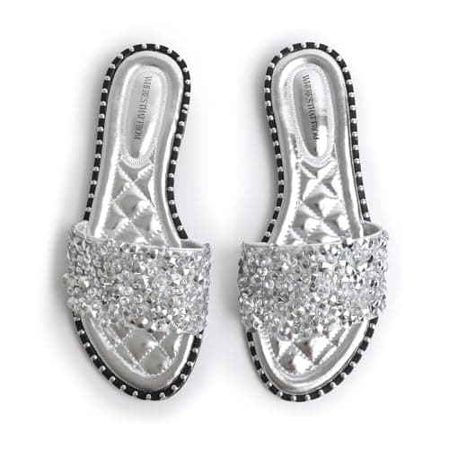 Fashion Thirsty Womens Ladies Flat Low Heel Diamante Sandals Slip On Party Wedding Bling Sliders Slides Beach Pool Holiday Travel Sandals — view 5