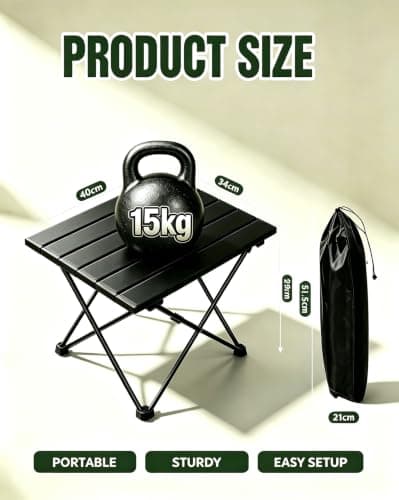 Portable Camping Table, Small Folding Camping Table with Carry Bag, Lightweight Aluminum Foldable Outdoor Table, Compact Picnic Table for Camping, Hiking, Fishing, BBQ, Garden, Patio, Beach, Travel — view 3