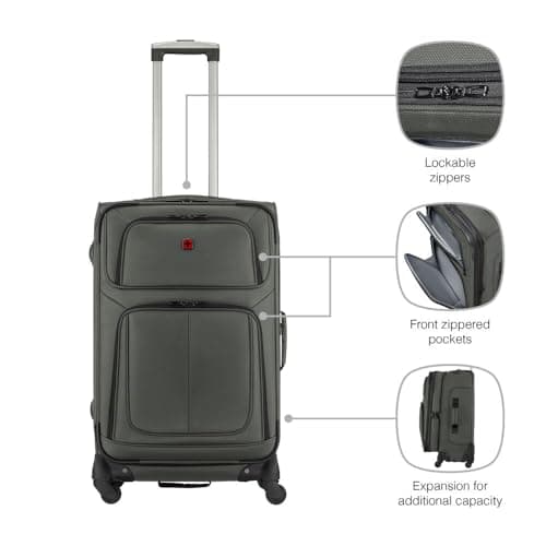 WENGER Sion Soft-Shell Suitcase M, 72/82 l Expandable, 4 Wheels, Grey — view 4