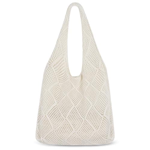 Etercycle Crochet Tote Bag, Mesh Beach Bag for Women Knit Summer Hobo Bag Vacation Boho Tote Bag (Beige)