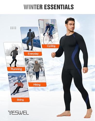 YESWEL Thermal Base Layer for Men, Long Johns & Long Sleeve Tops, Ski Thermal Underwear Set, Quick Dry Fleece Lined Bottoms (Blue, L) — view 5