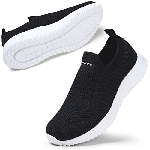 STQ Womens Trainers Shoes Slip on Walking Shoes Tennis Comfy Shoes Road Running Gym Athletic Travel Sneakers , 5 UK, Black White