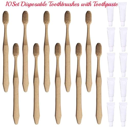 Generic 20Pcs Individually Wrapped Disposable Guest Toothbrushes with Toothpaste, Soft Bristles Travel Toothbrush Kit, Yellow — view 6