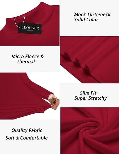 Ekouaer Men's Mock Turtleneck Shirts Long Sleeve Basic Turtle Neck Undershirt Lightweight Thermal Top Red M — view 5