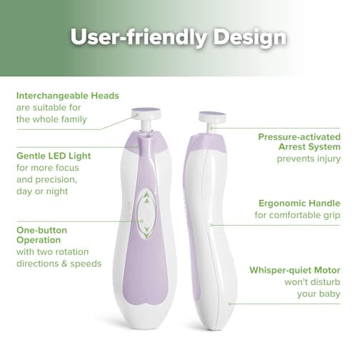 haakaa Baby Nail Trimmer Electric Baby Nail Clippers Kit for Newborn, Toddler or Adults Fingernails and Toenails Care, Baby Nail Care Set & Extra 4 Replacement Pads Combo - Lavender — view 5