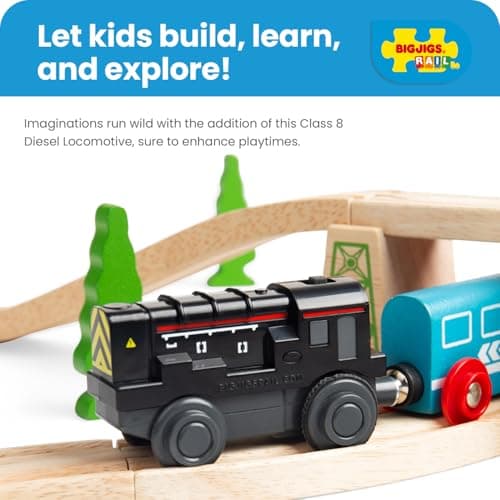 Bigjigs Rail Battery Operated Diesel Shunter | Motorised Train Engine for Wooden Railway Track Sets | Gift Model for 3+ Year Old Kids | Educational Toy for Toddlers — view 4