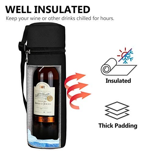 Aosbos Wine Cooler Bag, 750ml Single Water Bottle Carrier with Shoulder Strap, Padded Insulated Small Cool Bags Sling for Beach, Picnic, Travel – Gift Pouch for Wine Lovers, 12.2" x 3.9" — view 3