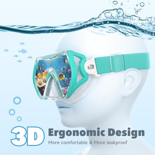 Findway Kids Snorkel Mask with Elastic Fabric Strap,Swimming Goggles kids with Nose Cover,180° Clear View Diving Mask,No Leak Anti Fog Swim Goggles for Boys Girls Aged 6-16 — view 5
