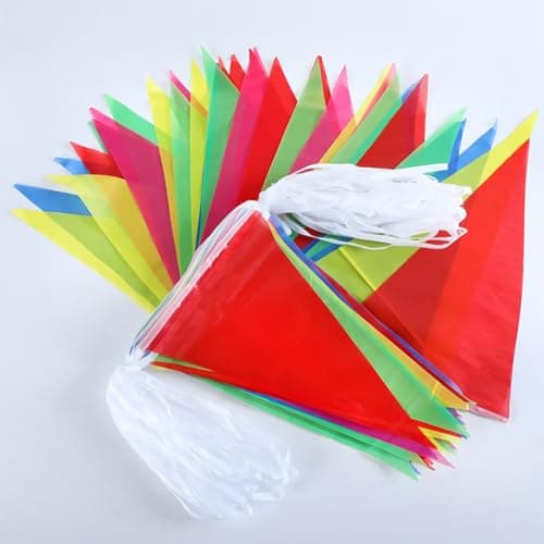 328ft/100M Bunting Banner, Bunting Outdoor Waterproof Reusable Nylon Fabric Pennant Bunting with 200pcs Triangle Flags for Mother‘s Day Garden Festival Birthday Wedding National Day Party Decorations — view 2