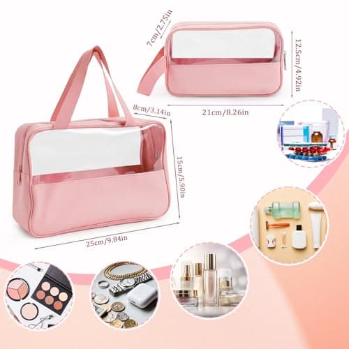 ViEinkaufen 2 Piece Clear Travel Toiletry Bag, Hanging Makeup Bag for Women — view 3