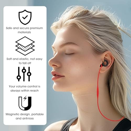 2Pcs Magnetic Silicone Earbud Strap, Anti-Lost Neck Lanyard with Modular Connection Tips, Sports Earphone Cord for Detachable Ear Tips, Sweatproof and Secure for Gym, Running, Travel (Red & Black) — view 6