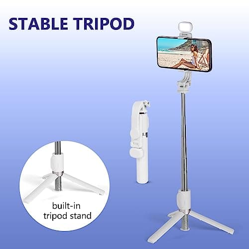 flintronic Selfie Stick Tripod with Fill Light, Stable Tripod with Wireless Bluetooth Remote Control, 100CM Extendable Portable Aluminum Selfie Stick Compatible for ios and Android, Cameras — view 3