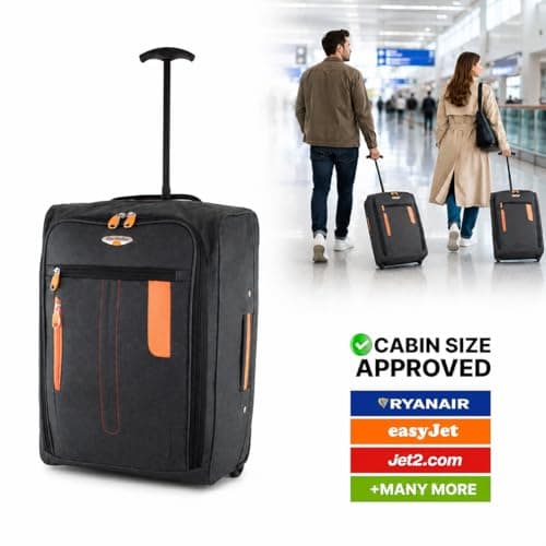 Bordlite Lightweight Soft Cabin Bag 50x35x20cm – Underseat Hand Luggage Suitcase with Wheels & Extendable Handle – Fits Ryanair, EasyJet, BA & More, 35L Capacity - Grey/Orange — view 5