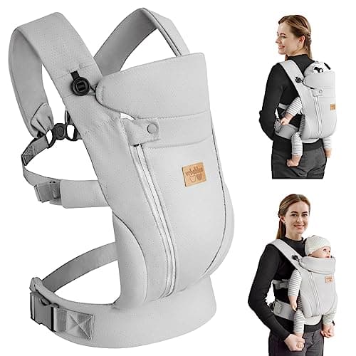 vrbabies Baby Carrier from Newborn, Ice Silk Baby Sling with Adjustable Belt & 3D Breathable Mesh, Face-in and Face-Out Front and Back Carry for Newborns and Older Babies 4-15kg(Light Grey with Belt)