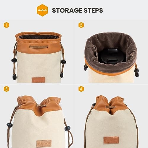 TARION Drawstring Camera Bag with Strap - Small Camera Lens Carrying Bag with Adjustable Shoulder Strap Vintage Canvas Lens Case Camera Protective Pouch Portable Lightweight 21x13x12cm B3 Yellow S — view 5