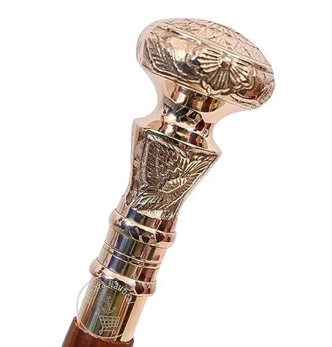 Samara Nautical Vintage Brass Handle Victorian Telescope Fold able Wooden Walking Stick Walking Cane — view 2