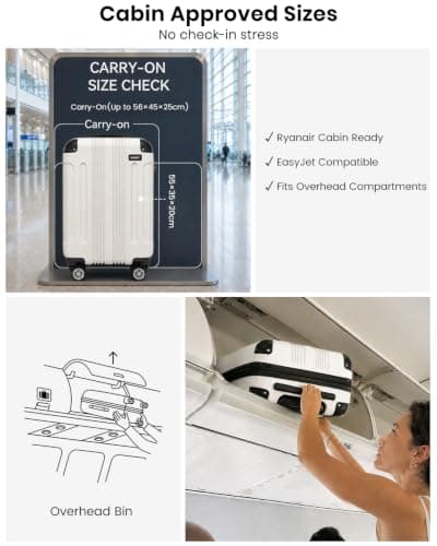 Kono Cabin Suitcase ABS Lightweight Hard Shell Carry on Luggage (Beige) — view 3