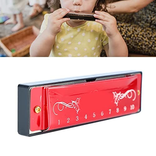 Harmonica, 10 Hole 20 Tune Aluminium Stainless Steel for Beginners Kids Music Lovers Outdoor Practice Blues Sessions Travel Entertainment (Red) — view 2