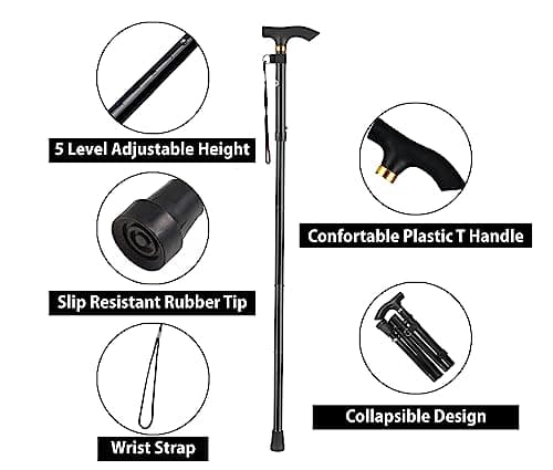 LZZAZ® Walking Stick, Adjustable Height Folding Walking Sticks for Men, Aluminum Walking Sticks for Women & Disability Aids, (Black) — view 2