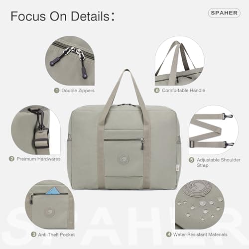SPAHER Travel Duffle Bag Cabin Bag 55x40x20 Ryanair TUI Airways Lufthansa 45L Carry-on Hand Luggage Lightweight Foldable Packable Overnight Holdall Waterproof Travel Handbag Suitcase Bag — view 4