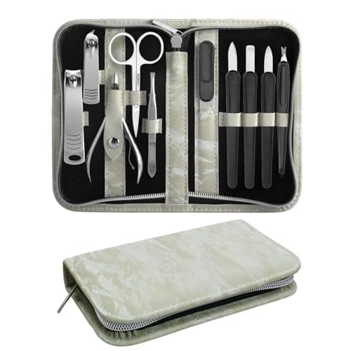 Manicure Set 10pcs Professional Nail Clippers Kit Pedicure Care Tools-Stainless Steel Grooming Tools for Travel-Green