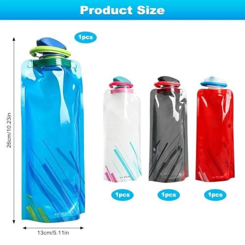 YIFKJYLF Foldable Water Bottle, 4 Pcs 700ml Foldable Leakproof Flat Water Bottle, Colorful Waters Pouch, Reusable Travel Festival Cycling Waters Bottles for Outdoor Sports — view 2