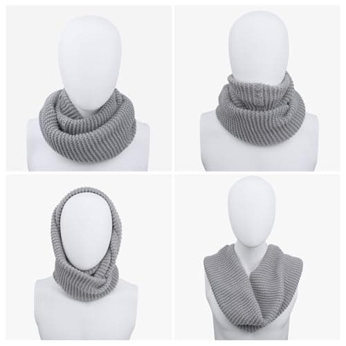 SGQTZDZQ Infinity Scarf Thermal Knitted Scarf, Neck Warmer Loop Scarf for Women, Winter Burgundy Scarf Women Scarf Gifts for Women (Grey) — view 6