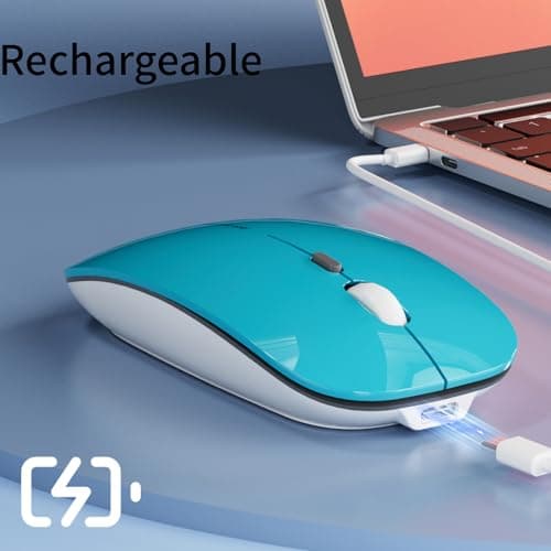 Uiosmuph Q5 Wireless Mouse, Silent Rechargeable Mice for Laptop, Slim- Blue — view 4