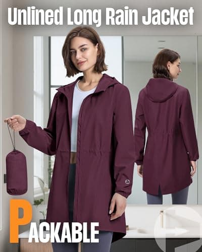 Outdoor Ventures Women's Waterproof Rain Jacket Packable Long Rain Coat — view 2