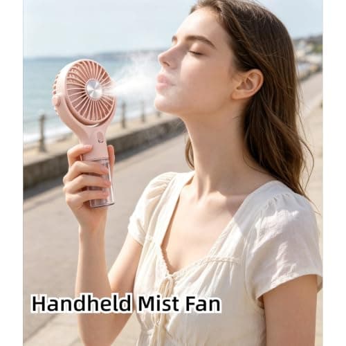 FUNCITTE Handheld Misting Fan with Detachable Base, USB Rechargeable Portable Water Spray Cooling Mini Fan, Personal Hydrating Mist Fan for Summer Outdoor Travel Beach Sunscreen Makeup (white) — view 2
