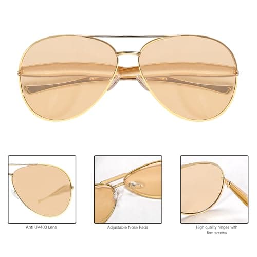 GUVIVI Retro Gold Pilot Sunglasses for Women Men 70s Metal Sun Glasses — view 5