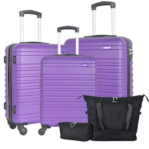 XPLR 5-Piece ABS Luggage Set – Durable Hard Shell Suitcases with TSA Lock, 360° Spinner Wheels & Organised Interiors – Includes Carry-On & Toiletry Bag – Scratch-Resistant Finish – Purple