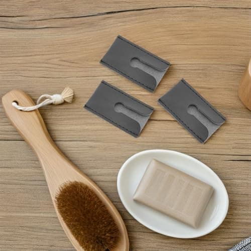 KICHOUSE 6pcs Safety Razor Head Cover Pu Leather Razor Head Protector Compact Stylish Sleek Design Resists Wear and Tear Men’s Grooming Travel Shaving Accessories — view 6