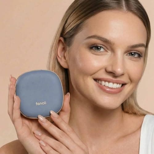 Fancii Mila 2 LED Lighted Compact Makeup Mirror, Rechargeable, 10x /1x Magnifying, Tru-Glow Light System, Vegan Leather, Small Travel Mirror for Purses (Harbor Blue) — view 2