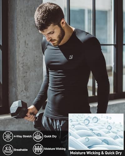 Roadbox Men's Compression Top, Long Sleeve Running Base Layer, Quick-Drying — view 5