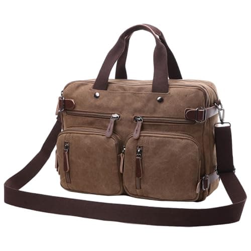 WTiger Canvas Laptop Briefcase Convertible Backpack Messenger Shoulder bag Handbag Multi-functional Travel Rucksack Fits 17.3 Inch Laptop for Men Women — view 3