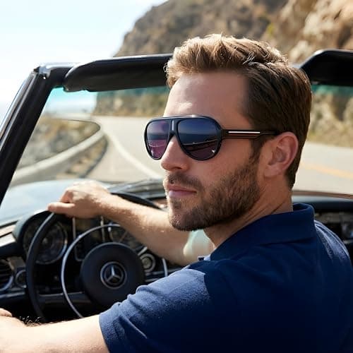 Komonee Billionaire Sunglasses Black Thick Frame Flight Style Retro UV400 Protection Classic Sun Shades Eye Glasses Unisex For Men Women Travel & Fashion – Lightweight Durable Rim Luxury Eyewear — view 2