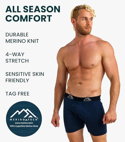 Merino.tech 100% Merino Wool Underwear Men - Mens Boxer Shorts 1-2 pack (Medium, 1 Pack - 190 Midnight Navy) — view 3