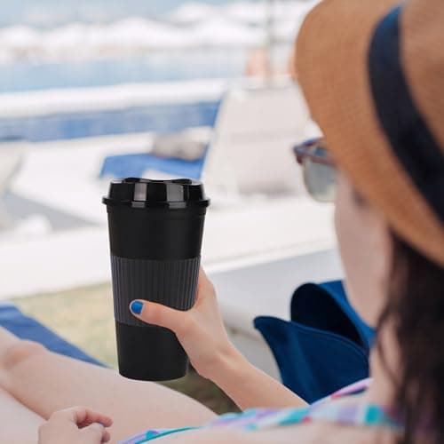 Yisituo Plastic Coffee Cups with Lids, 12 Pack 480ml Reusable Tumblers for Adults, for Hot & Cold Drinks, Microwaveable Travel Mugs (12, Black) — view 3