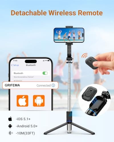 GRIFEMA Selfie Stick Tripod 107cm Extendable, 360 Rotating Mount — view 4