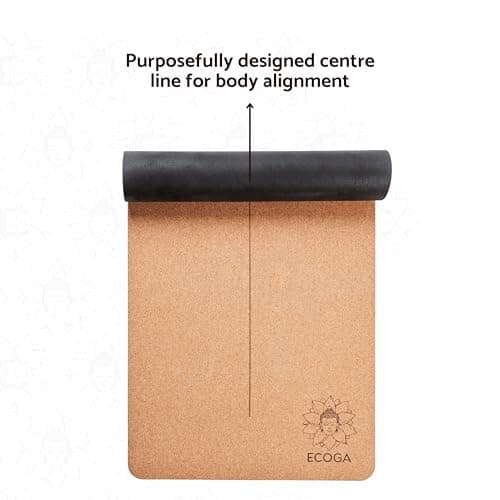 Ecoga Cork Yoga Mat With Alignment Lines - Thick Mat with Natural Rubber Base - Nonslip, Eco-friendly Pilates Mat for Stretching, Gym Workout & Therapy - Includes Yoga Mat Bag and Carry Strap — view 3