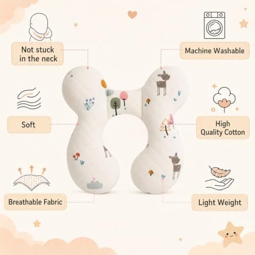 Blublu Park Baby Neck Pillow for Travel, Car Seat Pillow for Toddlers, Upgrade, Cotton,Baby Support Pillows for Stroller, Bouncer, Pushchair, Carseat Head and Neck Support, Breathable,Deer — view 5