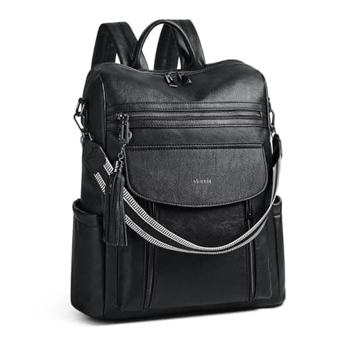 Shrrie Laptop Backpack for Women 15.6 inch,Travel Leather Backpack Purse Nurse Teacher Carry on Backpack,Professional Water-Resistant College Business Work Casual Daypack,Two-tone Black